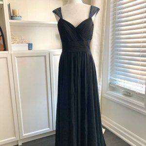 BLACK CAP SLEEVE PROM/BRIDESMAID/EVENING PARTY DRESS